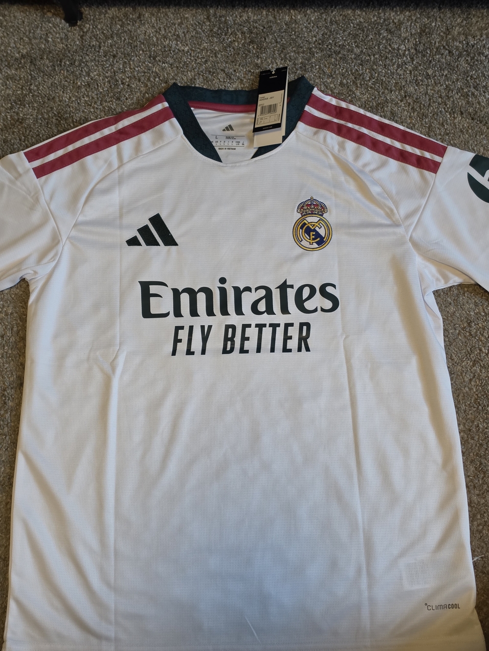 Real Madrid Men's White Adidas Home Jersey - Emirates Fly Better